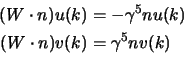 \begin{displaymath}\begin{aligned}(W\cdot n) u(k) &=-\half \gamma^5 \s{n} u(k) \cr (W\cdot n) v(k) &= \half \gamma^5 \s{n} v(k) \cr \end{aligned}\end{displaymath}