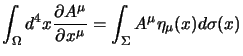 $\displaystyle \int_\Omega d^4x {\partial{A^\mu}\over \partial x^\mu}=\int_\Sigma A^\mu \eta_\mu(x)d\sigma(x)$