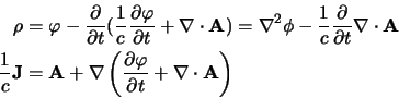\begin{displaymath}
\begin{aligned}
\rho
&= \delamb \varphi-{\partial{}\over \...
...ver \partial t}+\nabla\cdot{\bf\bf A} \right) \cr
\end{aligned}\end{displaymath}