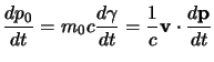 $\displaystyle {d{p_0}\over dt}= m_0c{d{\gamma}\over dt}={1\over c}{\bf v}\cdot{d{\bf p}\over dt}
$